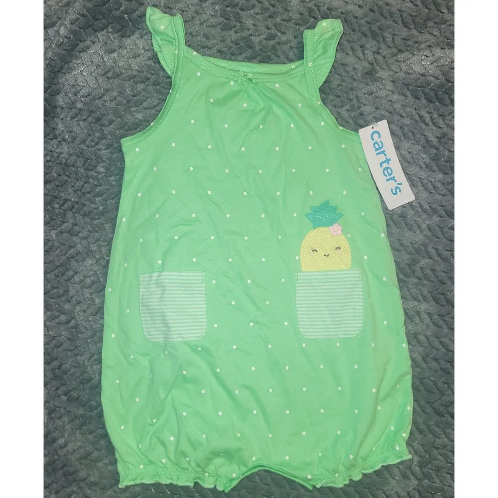 Carters Baby Girl 12M Romper Bundle 3 Pack Pink Green Purple Floral Seahorse NEW